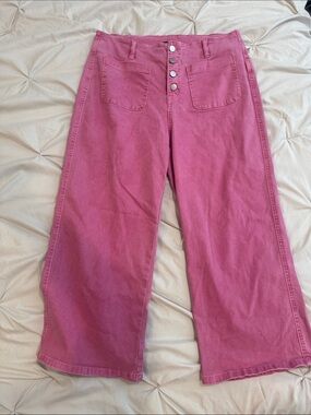 Women’s Pink Cropped Wide-Leg Button-Fly Jeans